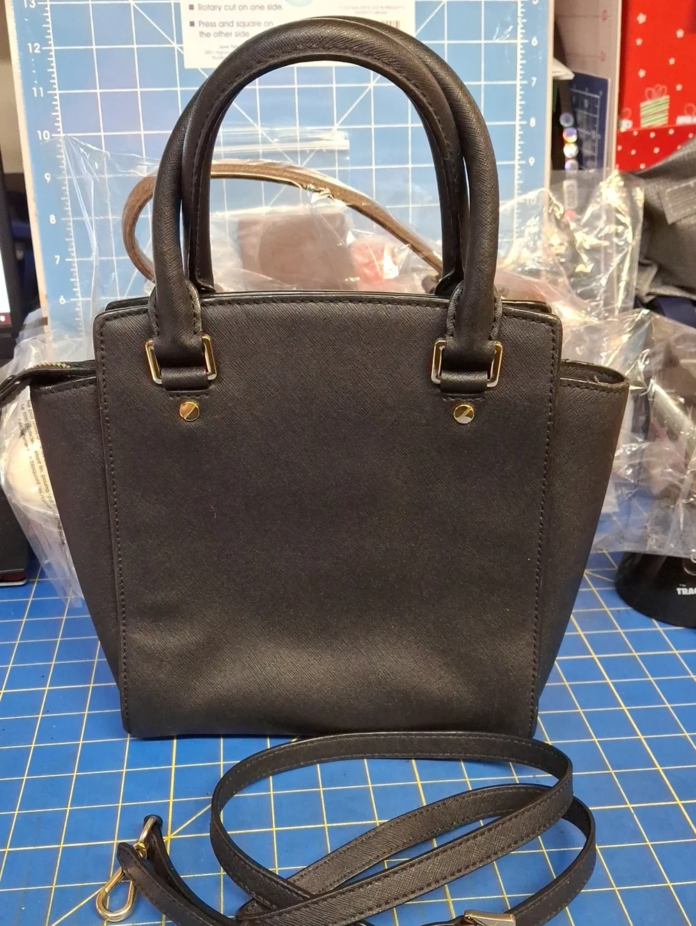 Michael Kors Black Saffiano Leather Satchel Gold Hardware Preloved